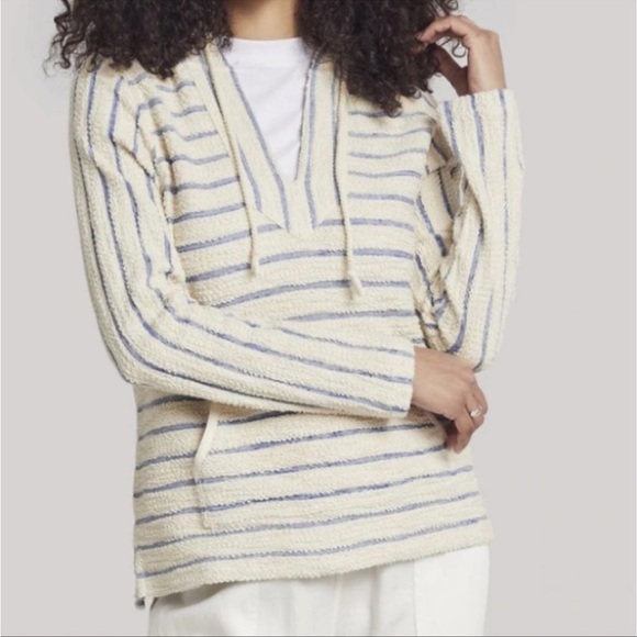 Faherty Pacifica Terry Stripe Hoodie Cream Azure Stripe XS - Picture 2 of 7
